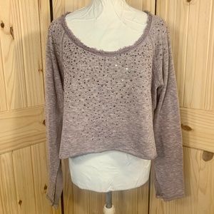 Maurices Lavender Purple Scoop Neck Cropped Sweatshirt with Stud Embellishments